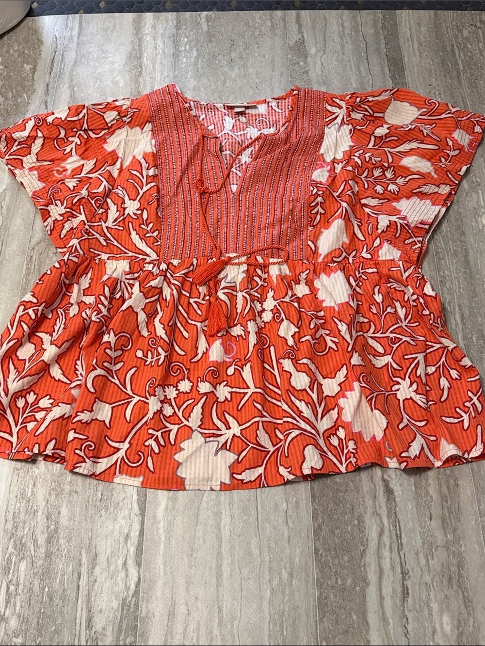Knox Rose XL Women’s Orange Floral V-Neck Peasant Top